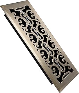 SANYCASA Floor Register Heavy Duty Walkable Floor Register Easy Adjust Air Flow Floor Vents - Neoclassical Design - 4x12 Inches - Antique Brass - Vent Cover for Home Floor