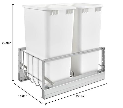 Miniatura 6 de Rev-A-Shelf 5349-2150DM-2 - Contenedores de basura extraíbles dobles de 50 cuartos con cierre suave color blanco