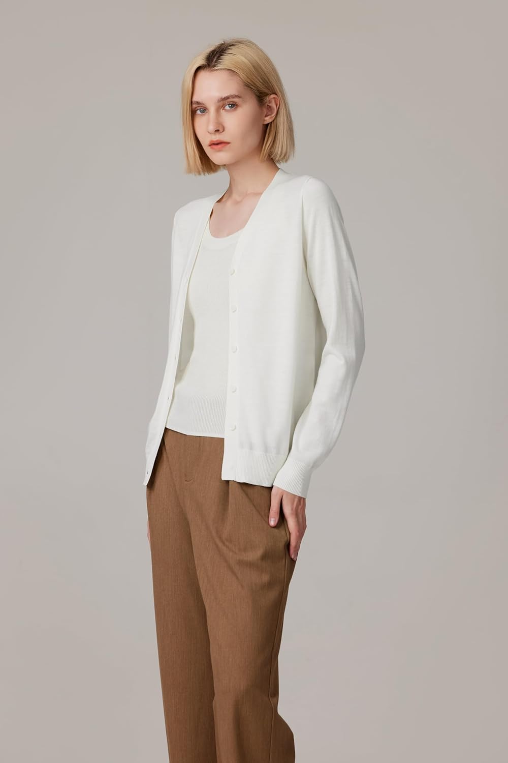 JENNIE LIU Women's 100% Merino Wool V-Neck Cardigan Sweater | Ultra Soft Machine-Washable Sweaters for Women