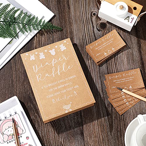 50 Pieces Diaper Raffle Tickets And 1 Sign Baby Shower Games Baby Shower Invitations With Diaper Raffle Cards Kraft Paper Baby Gender Neutral Tickets For Baby Shower Party Favor Decorations Supplies #TOP2
