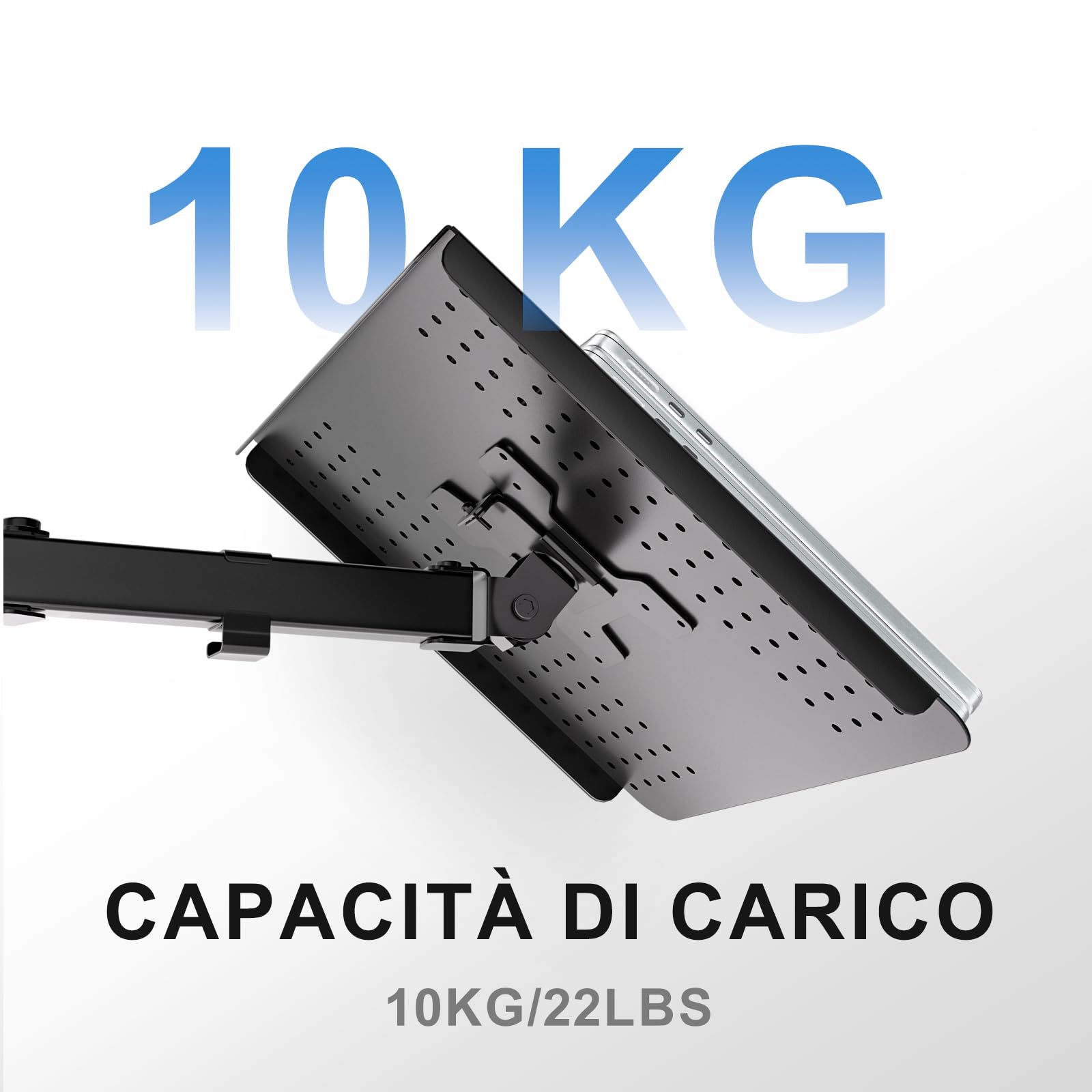 Wali Supporto da scrivania per 1 laptop fino a 17 pollici, completamente regolabile, capacità 10 kg con supporto per piattaforma di raffreddamento ventilato (M00LP)