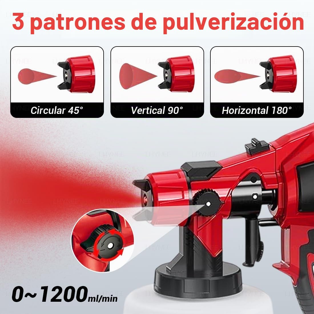 Pistola de Pintura, 21V 3000RPM Pulverizador Eléctrico con 2X 5000 mAh Baterías, 5 Boquillas Y 3 Modos de Pulverización con Depósito de 1000ml, Ideal para Pintar Casas, Paredes, Vallas Y Techos