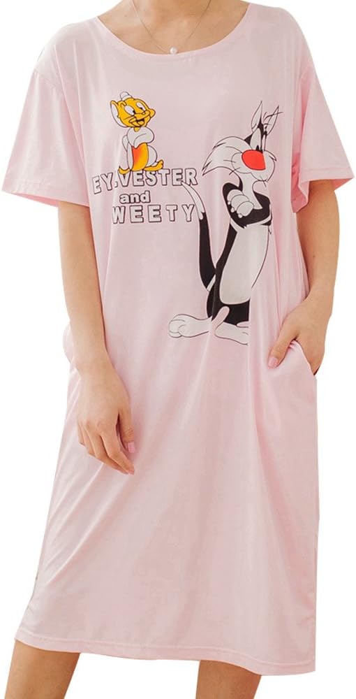 ELAEL Women's Night Shirt Looney Toones Cartoon Sleep Tee One Size Fits Most