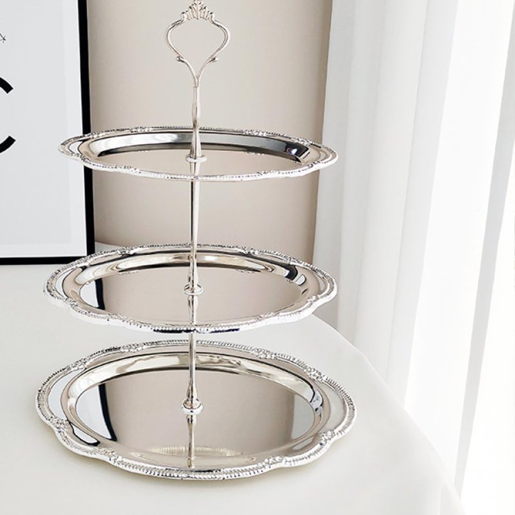 Soporte para Cupcakes De 3 Niveles, Bandeja De Acero Inoxidable con Relieve Vintage para Postres, Ideal para Fiestas De Té, Bodas Y Cumpleaños.