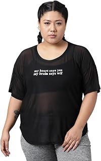 MKH Women's Plus Size Dry Fit Gym Sports T-Shirt | Round Neck MY HERT SAY - BLK - (MKHWT-N16) Price In India