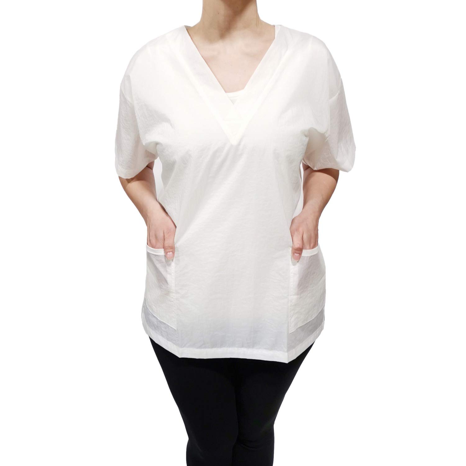 CHARLENE Salon & Spa V-Neck Scrub Top: Professional Grooming and Massage Uniform - Taffeta Nylon Blend, Water and Hair Repellent, Machine Washable (White, XL)