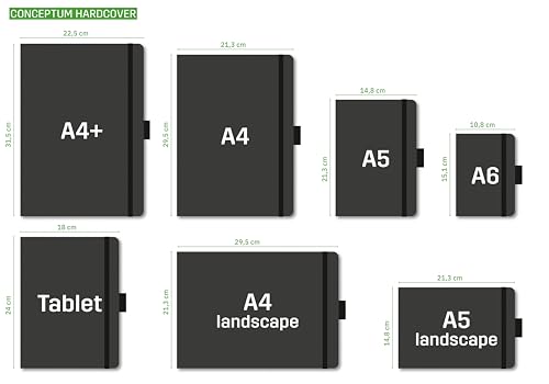 Sigel CO120 Notizbuch A5 blanko schwarz, Hardcover, 194 nummerierte Seiten, nachhaltiges Papier, mit Inhaltsverzeichnis, Stiftschlaufe, Falttasche, Gummibandverschluss, Conceptum