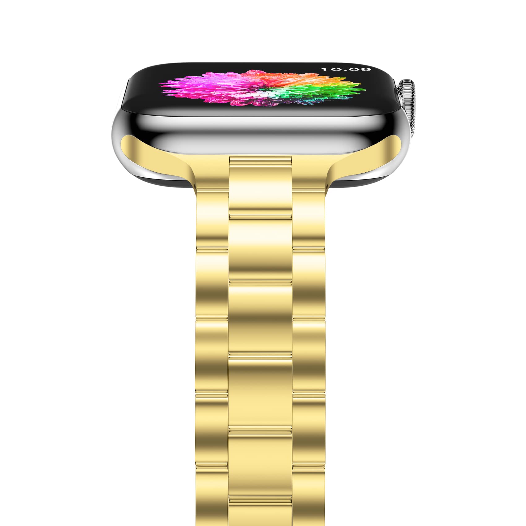 iiteeology Stainless Steel Band Compatible with Apple Watch Band 45/44/42/41/40/38mm, Slim Women Metal Strap for Apple iWatch SE Series 7/6/5/4/3/2/1