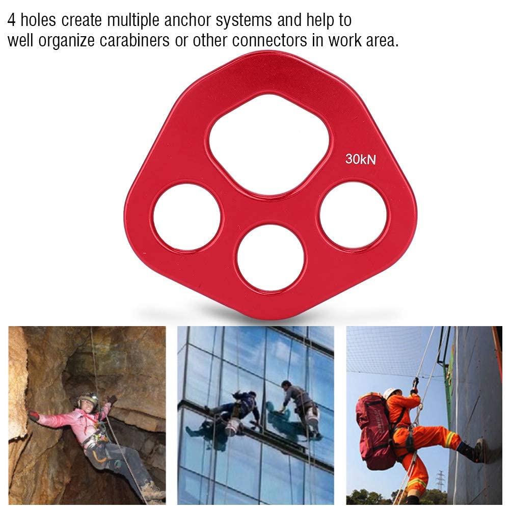 Placa de aparejo, Aluminio Equipo de Escalada Equipo de Descenso Placa de Aparejo de 30kN 4 agujeros para exteriores escalada en roca conector de punto de anclaje múltiple engranaje para aparejo