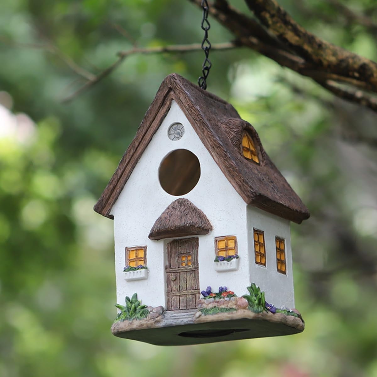Outdoor Hanging Bird Nests, Hummingbird Houses, Garden Tree Decorations, Resin Ornaments (White)