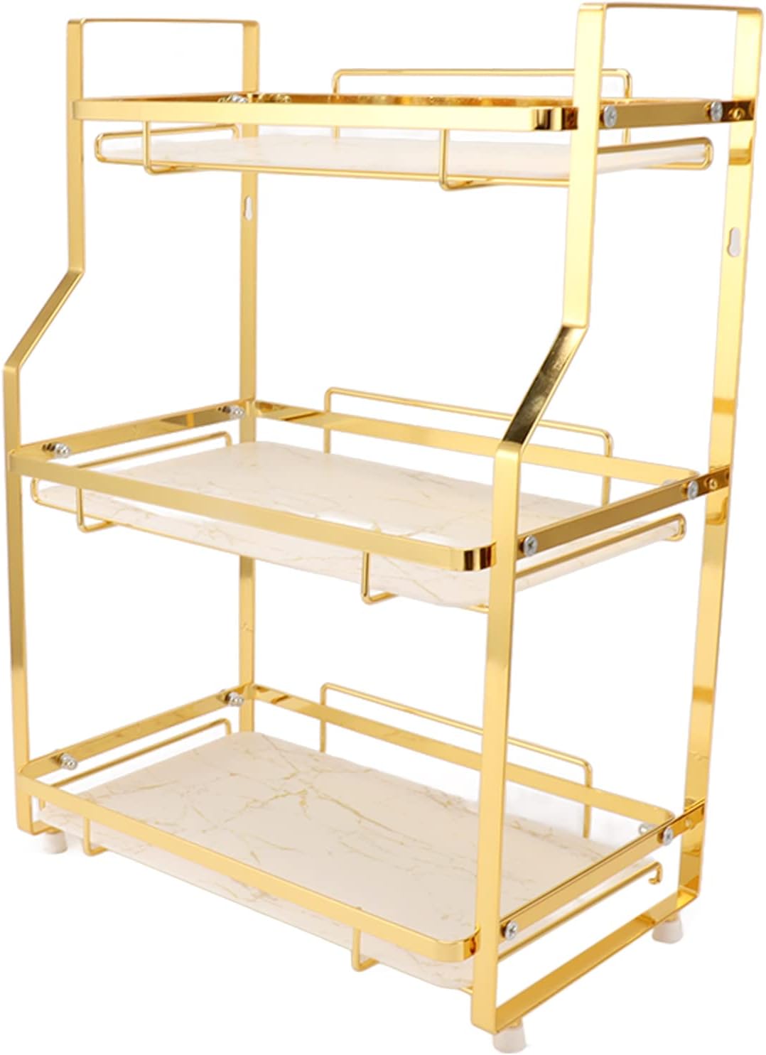 Bathroom Organizers And Storage, Bathroom Counter Organizer Makeup Organizer KitchenStorage Shelf Wall Mounted Corner Organizer Standing Rack for Living Room Gold (3 Tier)