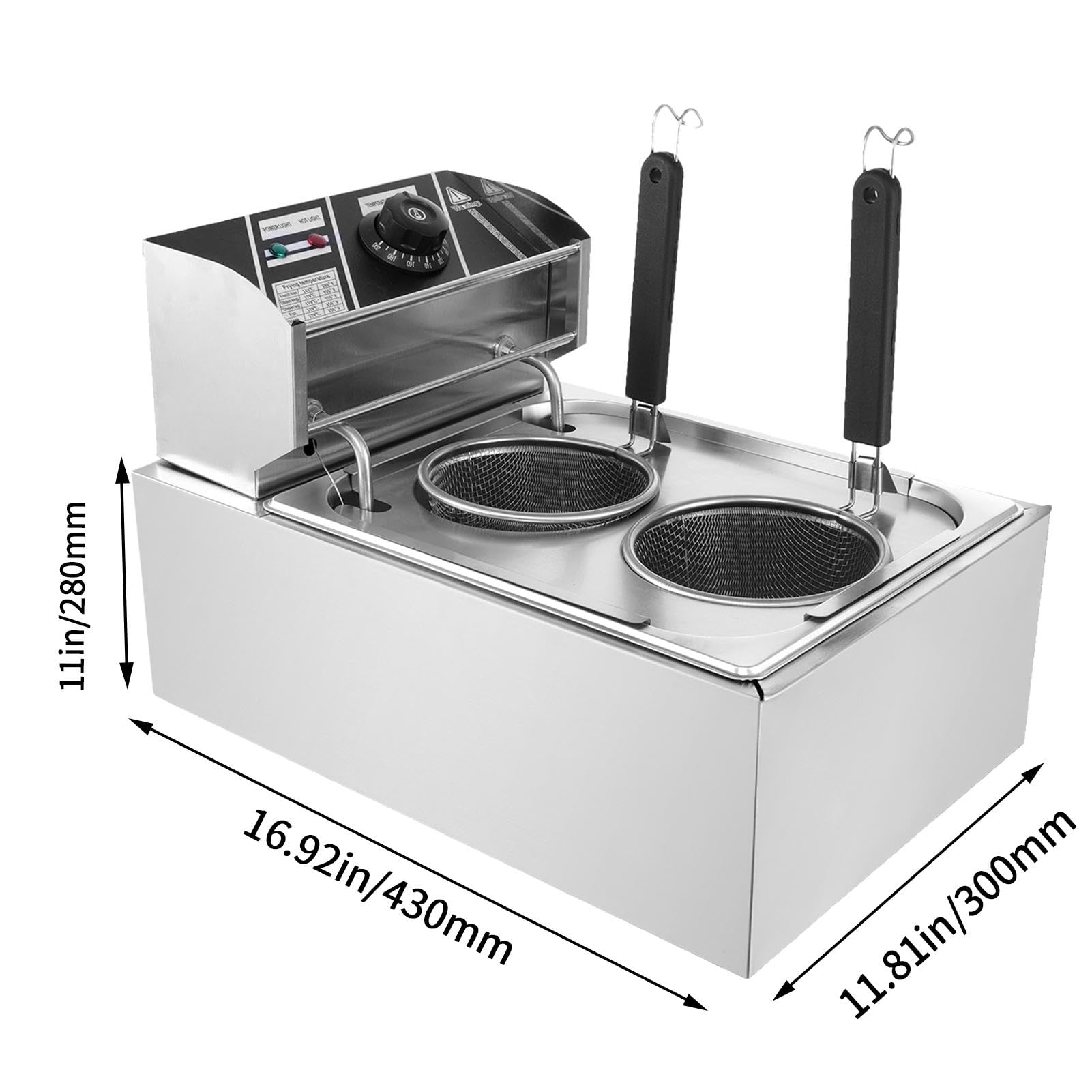 Cuocipasta commerciale da 110 V - Cuocipasta elettrico da 1500 W con due cestelli | Bollitore per noodles da 0℃ a 200℃ | Attrezzatura da cucina multifunzionale per verdure, spaghetti, gnocchi (2 pent