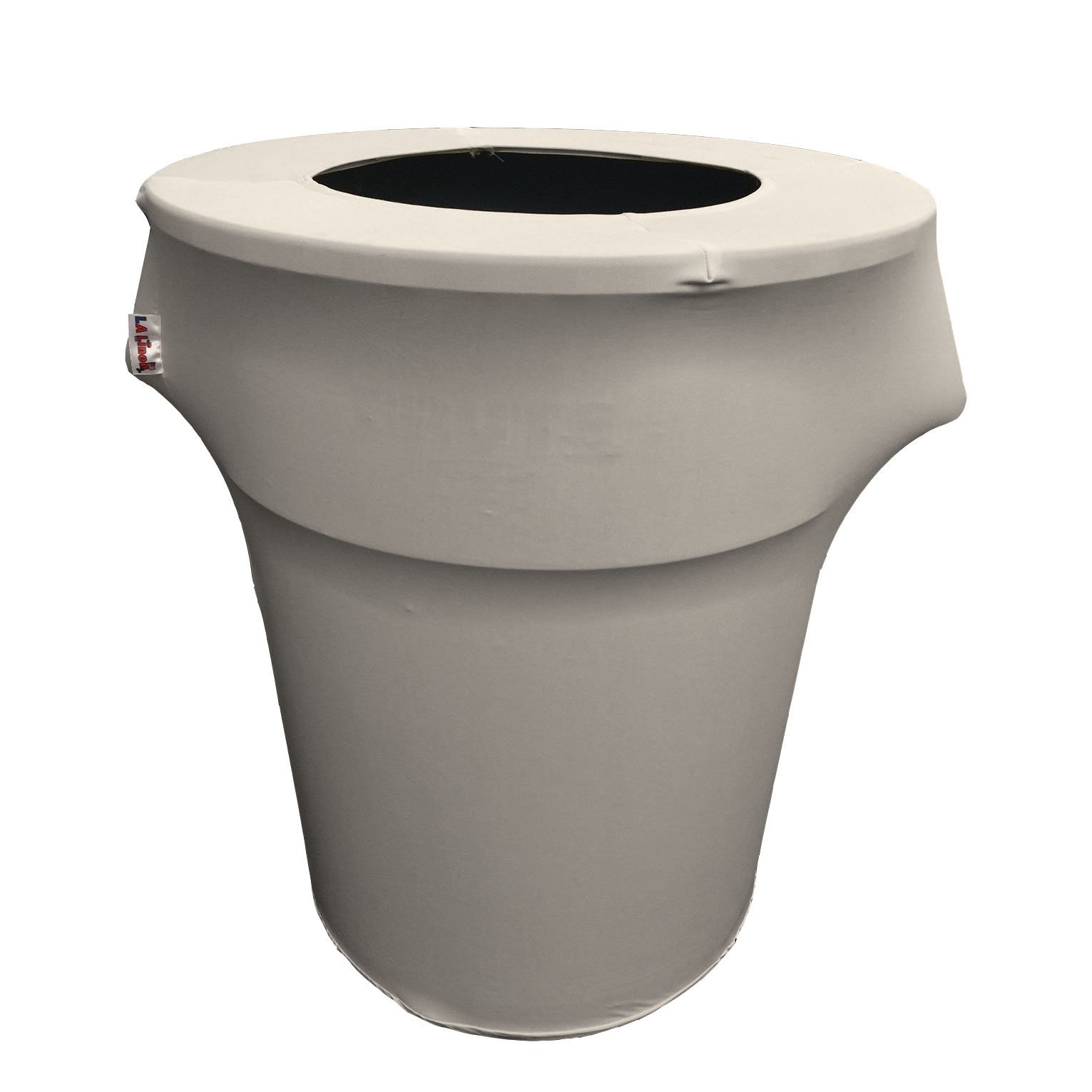 LA Linen Stretch Spandex Fitted Trash Can Cover 55-Gallon Round, Bin Waste Container Cover, Outdoor Indoor Patio Backyard Decor, Gray Light