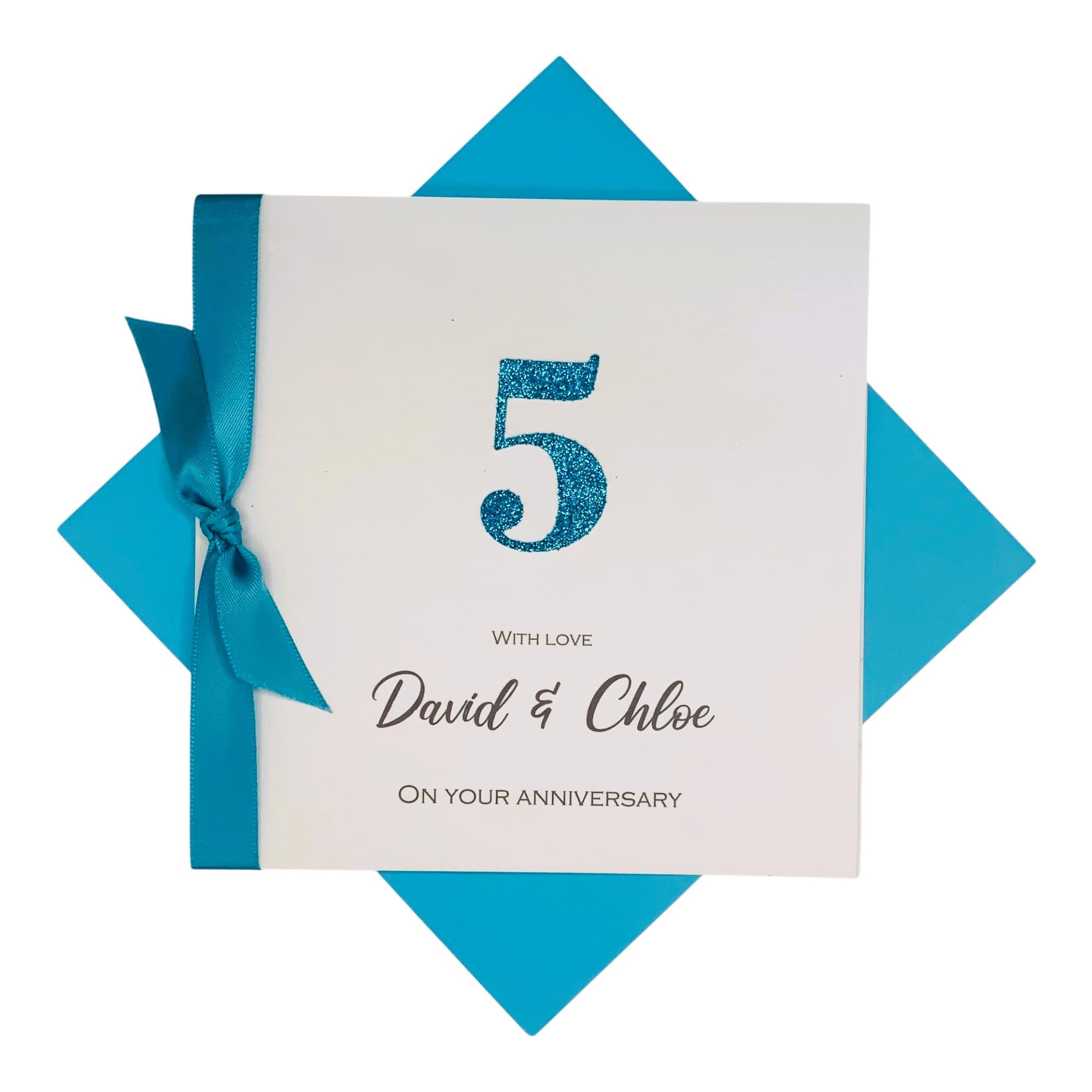 5th Anniversary Card - Wood 5 Year Fifth Wedding Anniversary Greeting Card, Personalised Gift for Wife Husband Couple Friends - 18 Colour Choice (Glitter Number) โ image 1