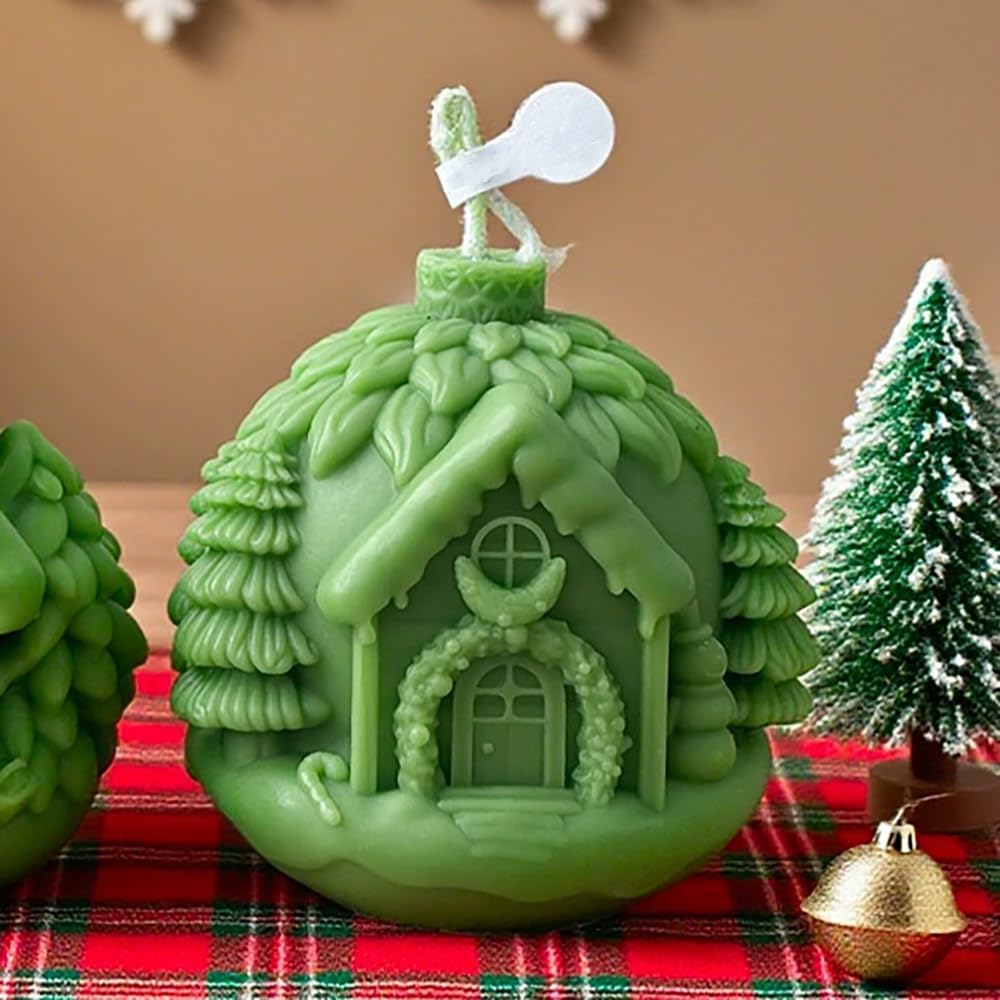 Christmas Tree House Candle Molds 3D Silicone Molds for Candles Decorative Gypsum Ornament Silicone Mold Home Decorations Candle Making Mold for DIY Scented Candles Resin Soap Sculpture Crafts