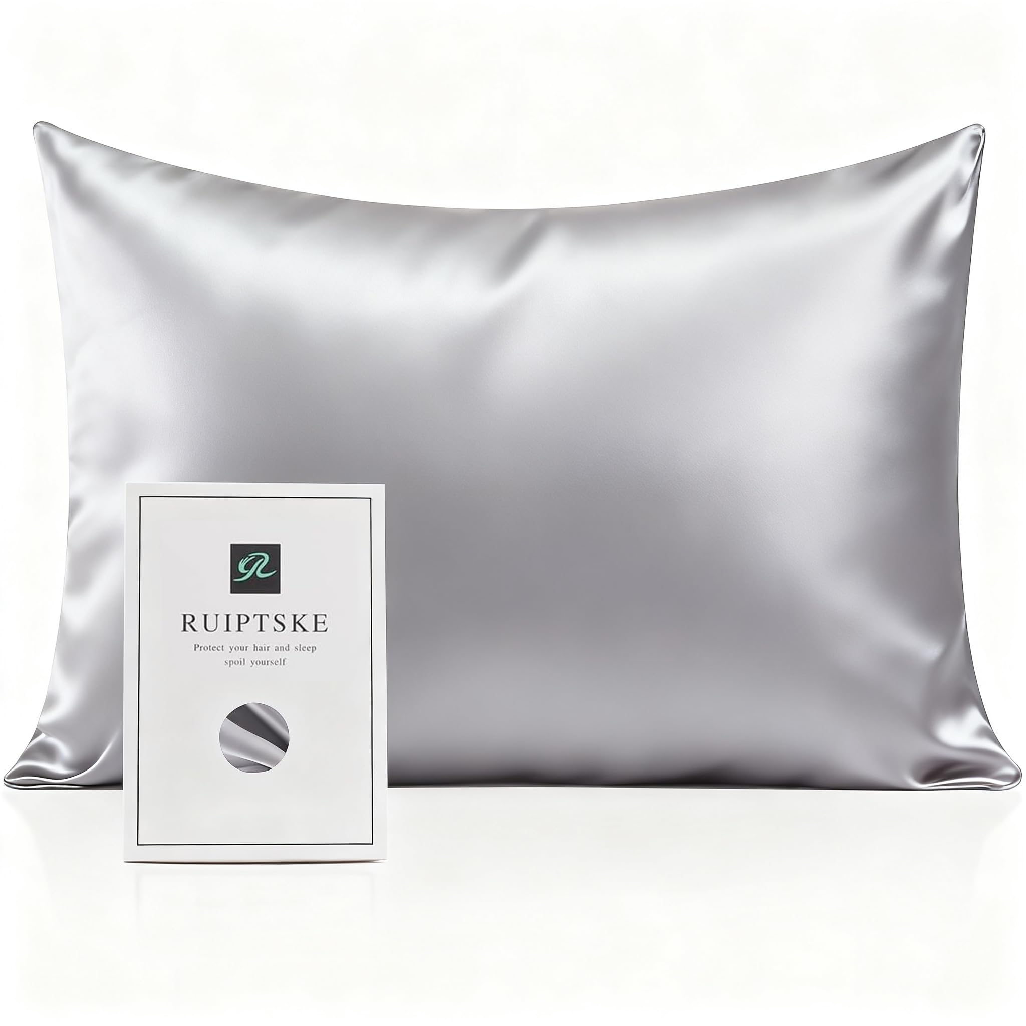 Federa per cuscino in seta 100% seta 22 momme certificata Oeko-TEX, benefici per capelli e pelle anti età, anti acaro (grigio, 50 x 70 cm)