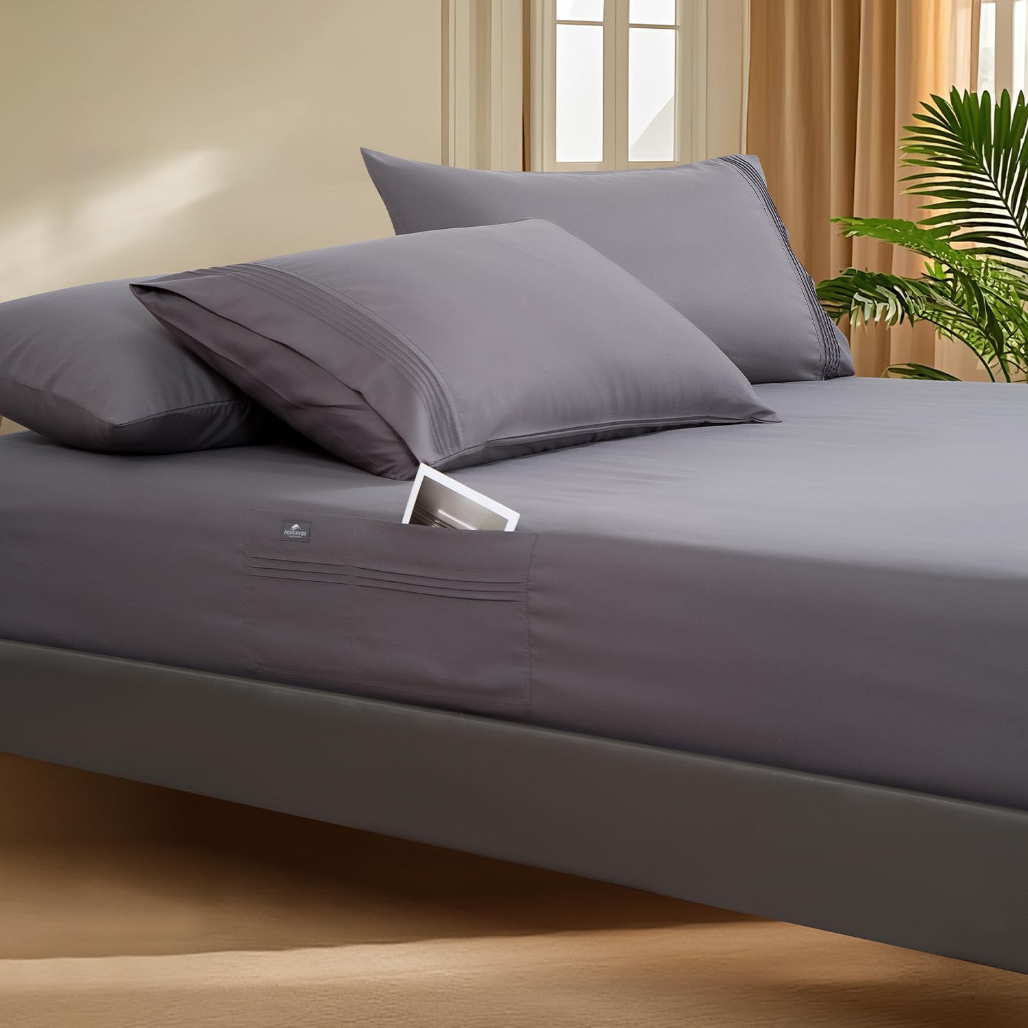 Deep Pocket Queen Fitted Sheet with Straps - Fits Mattresses Up to 21 Thick - 3 Piece Bed