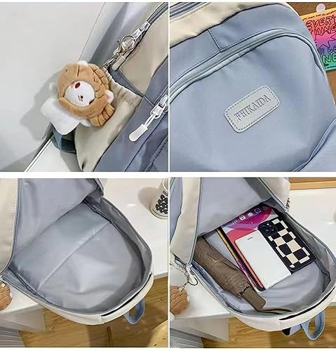 Miniatura 6 de Mochila estética linda Kawaii con colgante de 15.6 pulgadas, linda mochila universitaria para computadora portátil, mochila preparada, Rosado