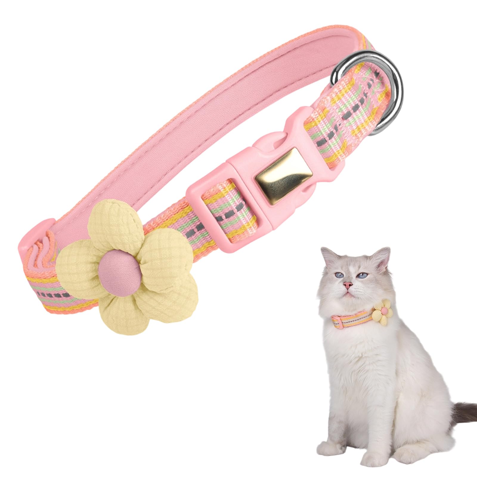Collar de Gato Personalizado, Collares Reflectantes y Ajustables, Collares de Gatos de Liberación Rápida, Collars Gatos Ajustable, Lindo Collar de Gato Floral para Gatitos y Perrito, 1 Piezas