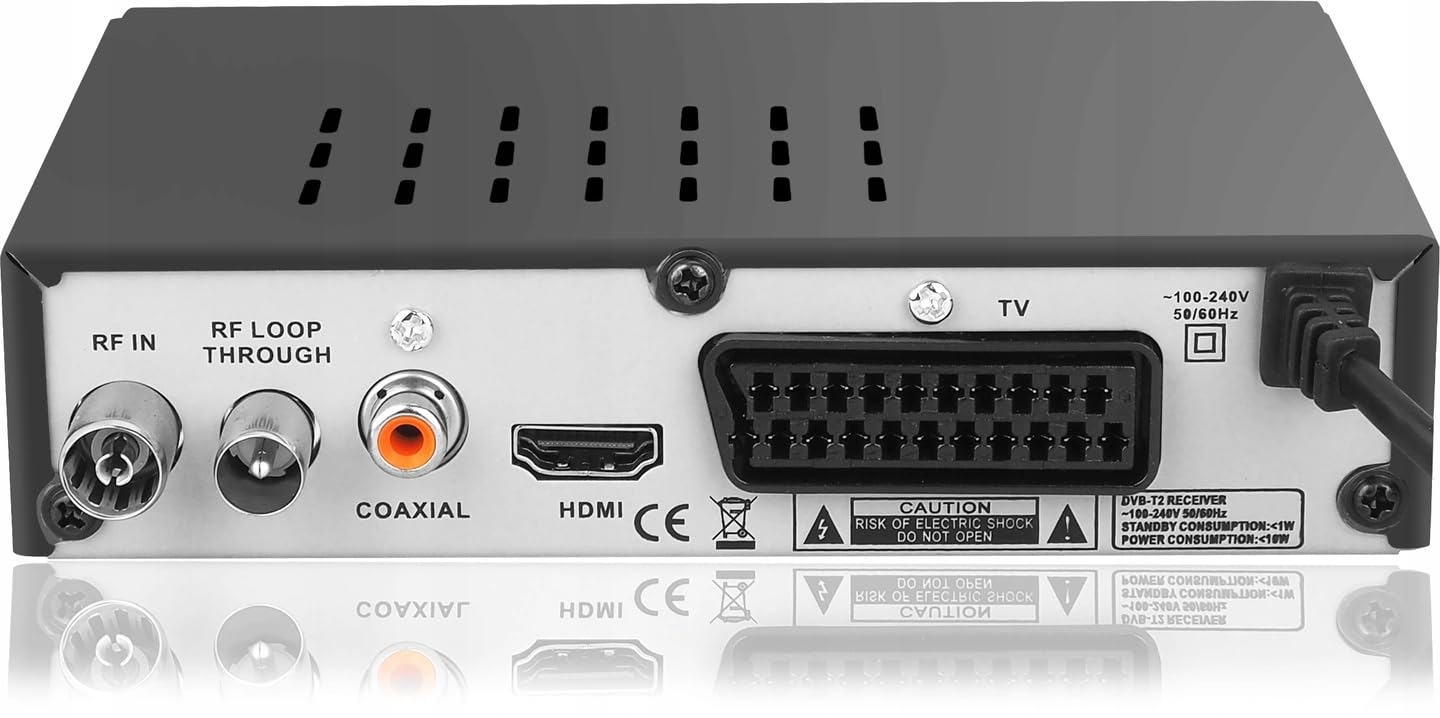 LTC DVB-T2 HD Receiver für terrestrisches Fernsehen, H.265 HEVC Decoder, Full HD 1080p, inkl. 2-in-1 lernfähiger Fernbedienung für TV-Steuerung, PVR Aufnahme, Timeshift, USB, HDMI, Scart, Schwarz