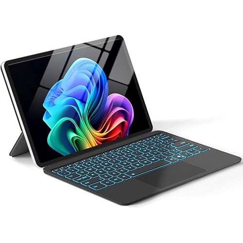 Surface Pro 12" Device Keyboard, 7 Color Backlits Bluetooth Wireless Magnetic Type-Cover for Microsoft Surface Pro 12 inch 2025, Smart Sleep/Wake Multi-Touch Trackpad, Ultra-Slim Type-C Rechargeable
