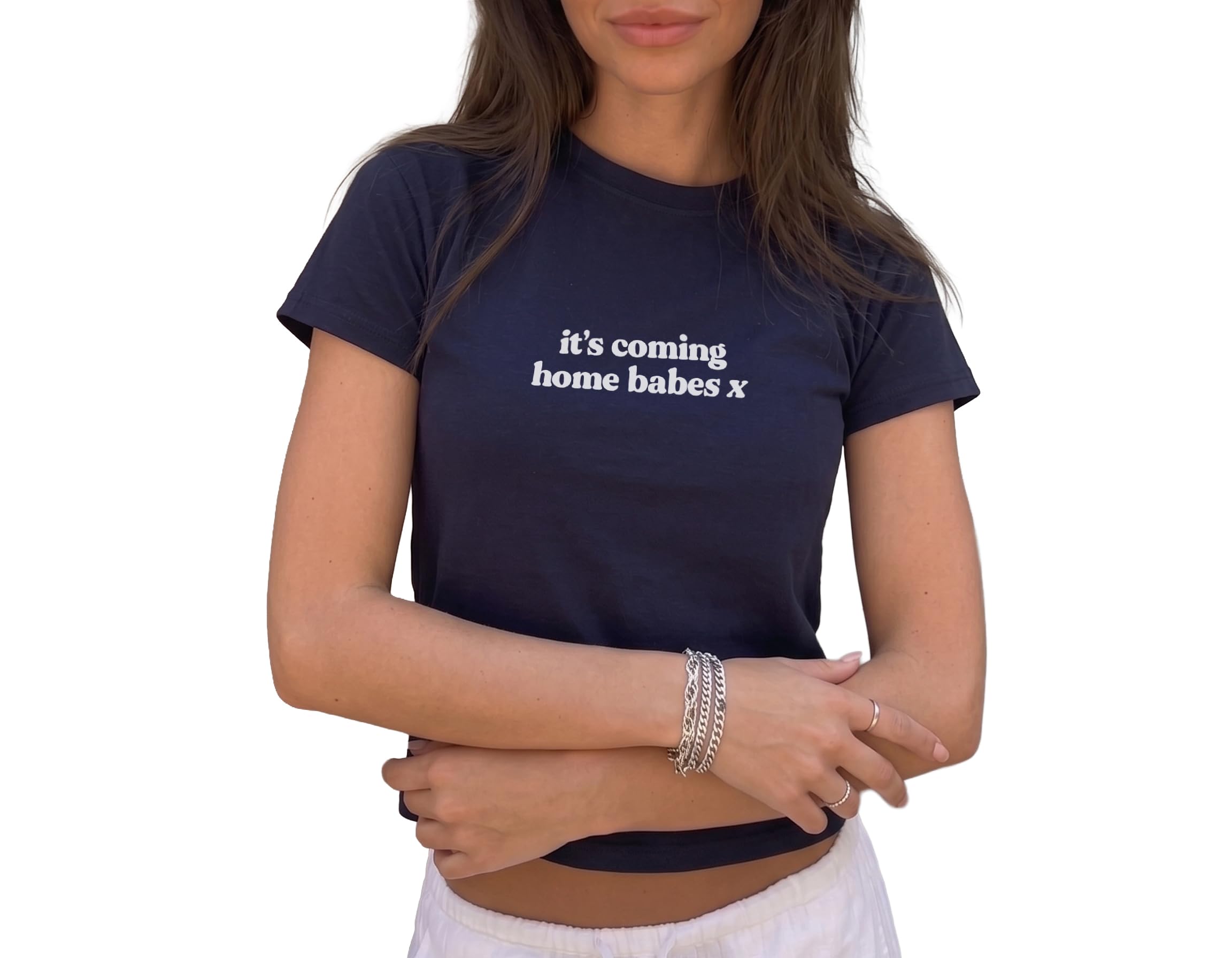 Sanfran Clothing It's Coming Home Babes x Baby Tee T-Shirt Top World Football Shirt England Scotland Country Team 2026 Soccer Womens Flag Varsity Shirt Navy Blue - XS