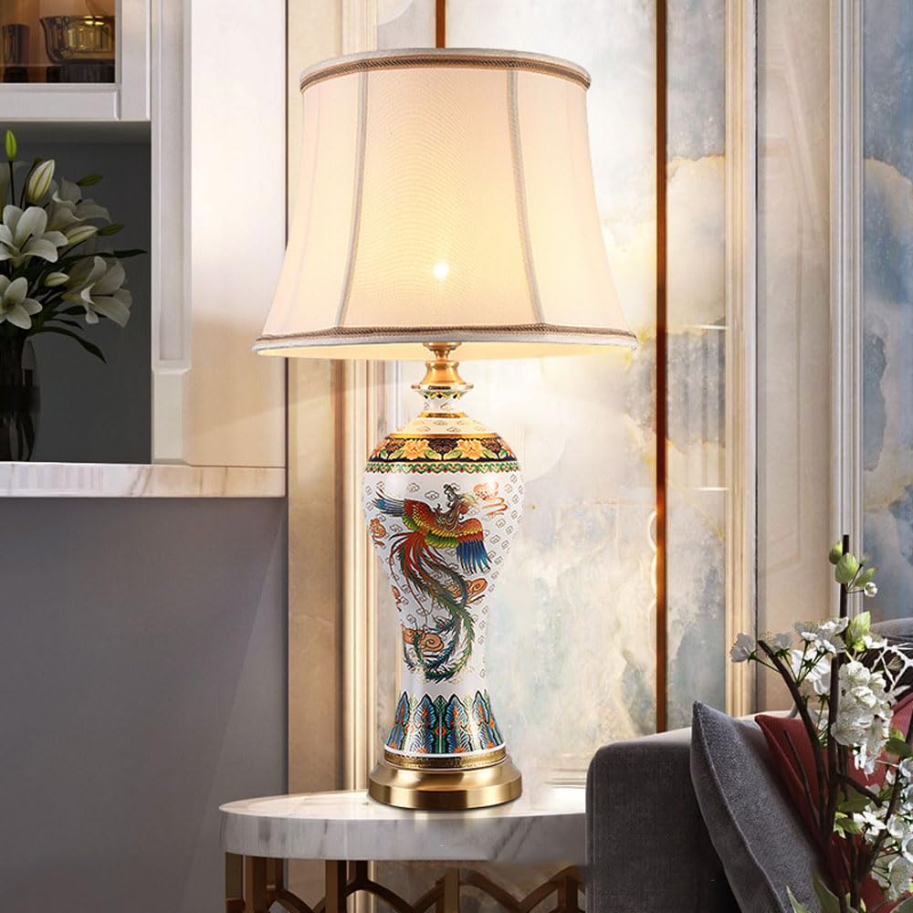 asdchZen 29.5" Ceramic Table Lamps, Modern Ceramic Table Lamp For Bedroom, Nightstand Lamps, Bedside Lamps With Fabric Lampshade For Bedroom, Living Room, Home Office
