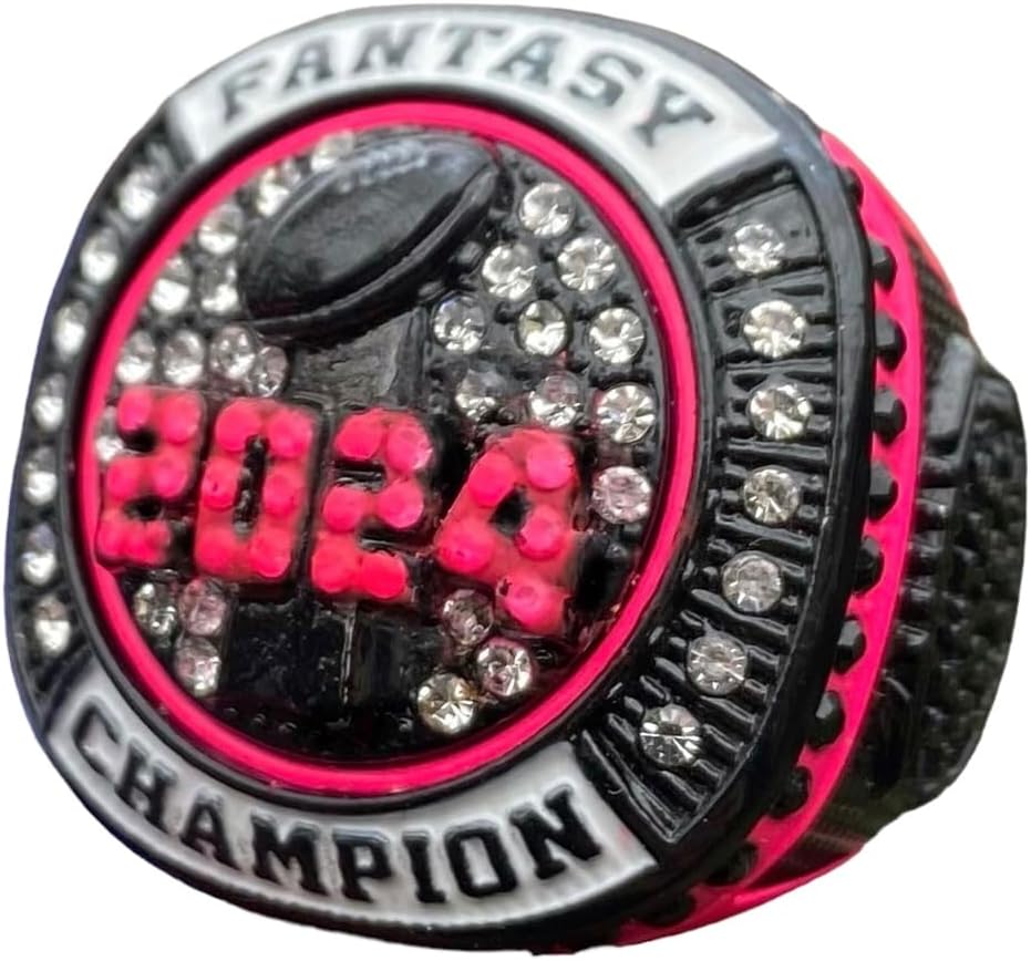 Legacy Rings 2024 Fantasy Football Championship Trophy Ring Women's Bright Pink and Black Premium Award for Fantasy Football League Winner