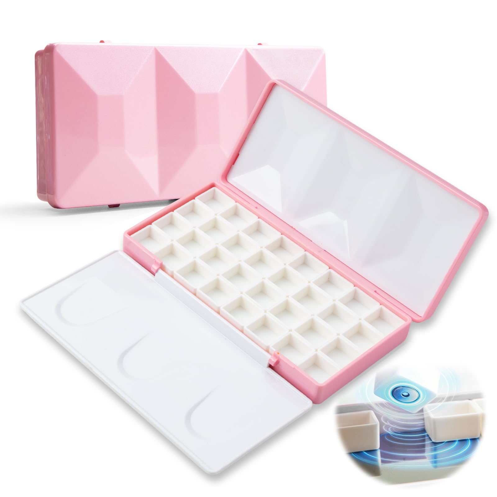 SEAMIART Empty Watercolor Palette Box with 32 Magnetic Half Pans for DIY
