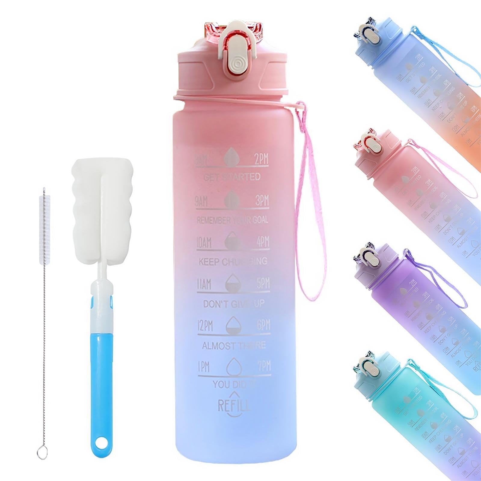 Borracce motivazionali da 32 once con Time Maker, grandi brocche d'acqua in plastica senza BPA da 1000 ml per uomini e donne, senza cannuccia, a prova di perdite (rosa-blu) - Italia