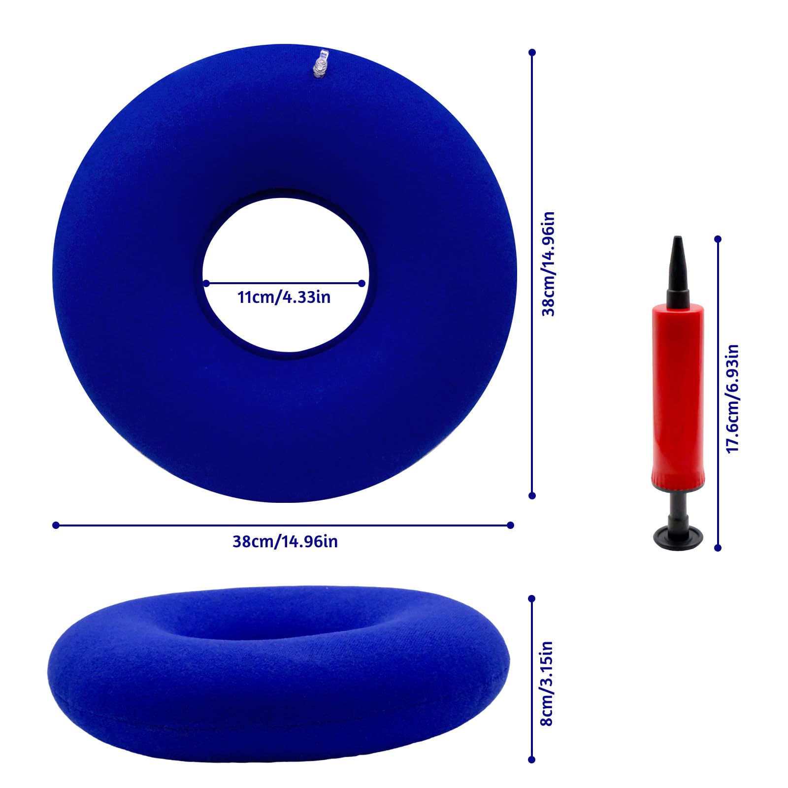 Nadmuchiwana poduszka w kształcie pączka 40 cm z pompką ręczną, miękka poduszka pierścieniowa do siedzenia lub leżenia, podróżna poduszka powietrzna na krzesło, samochód, dom lub podparcie