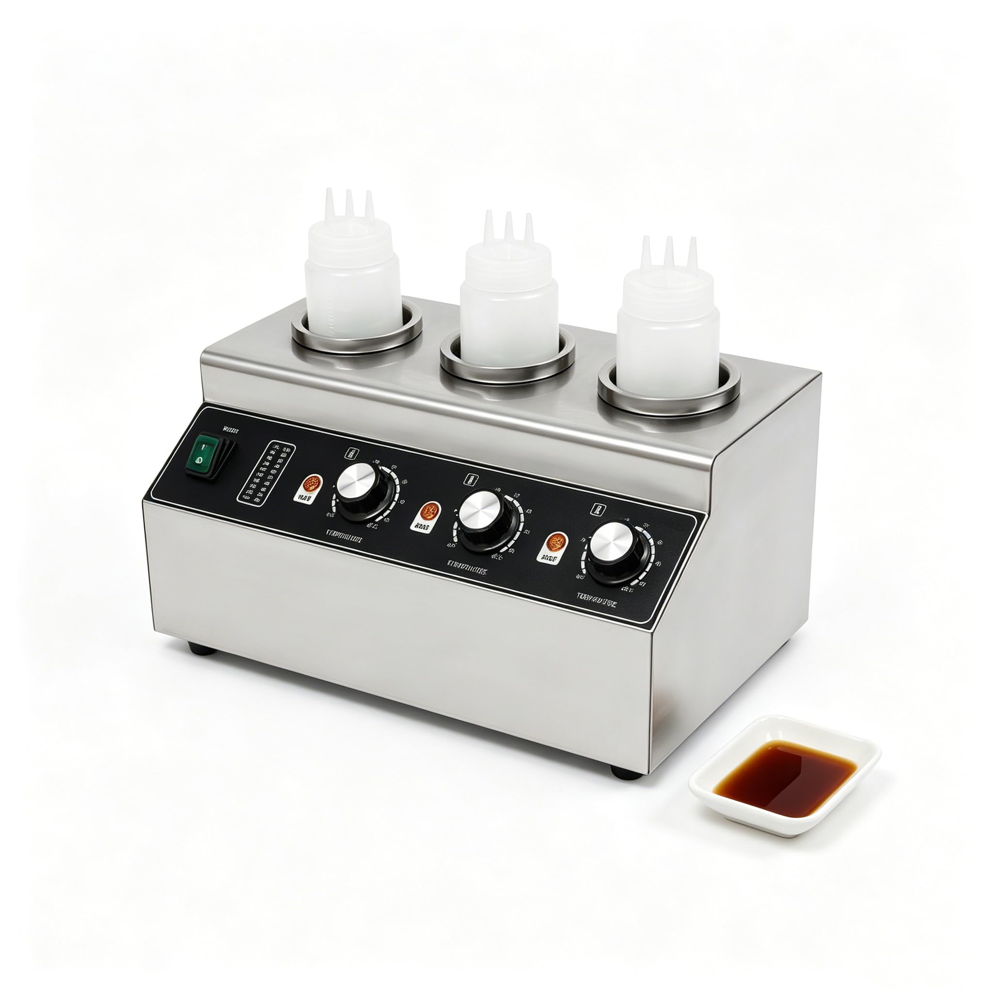Scaldavivande elettrico in acciaio inox per 3 bottiglie, scaldavivande elettrico per salse, da 30 °C a 85 °C, con 3 spremibottiglie, 0,68 l per bottiglia