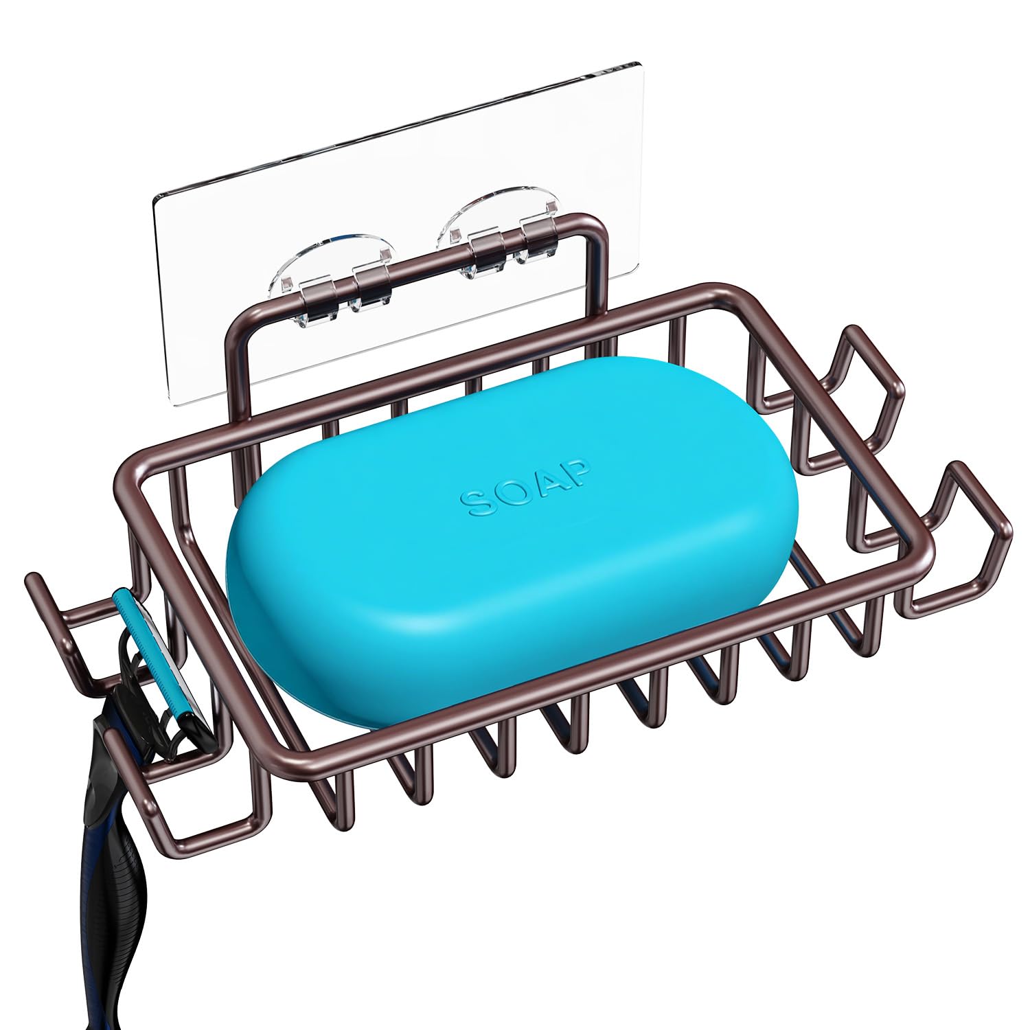 Nieifi Soap Dish Holder with 4 Hooks Stainless Steel Bronze Adhesive for Shower, Bathroom