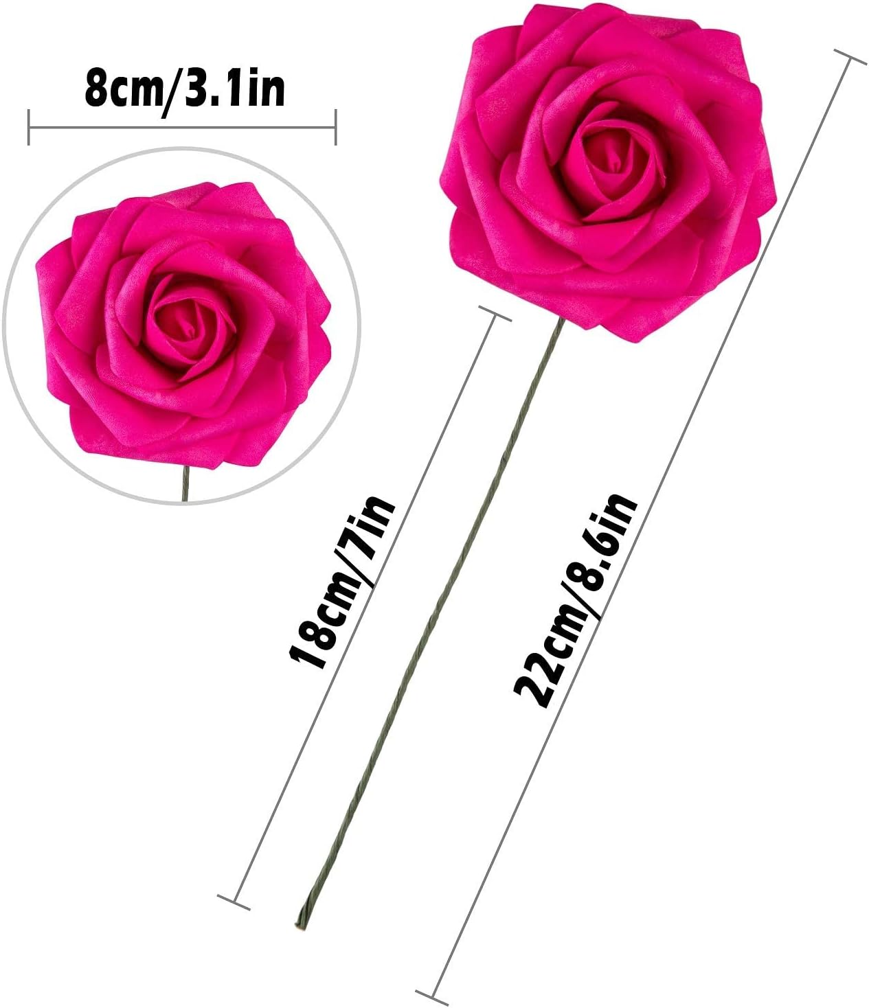 25pcs Artificial Flower Foam Rose Real Touch Roses Flower Heads with Stem for DIY Wedding Bouquets Centerpieces Arrangements Party Baby Shower Home Decor (Hot Pink) - Image 2