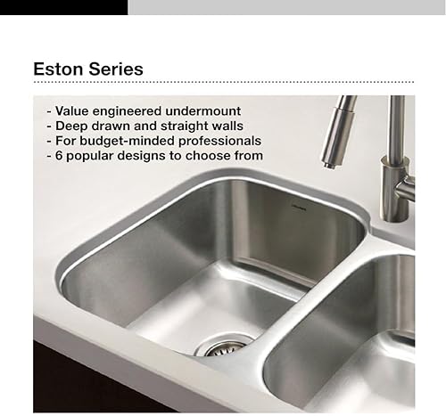 Miniatura 4 de Houzer Fregadero de cocina de acero inoxidable Eston fregadero de doble tazón 5050 de 31 pulgadas, duradero y versátil, esencial para el hogar y