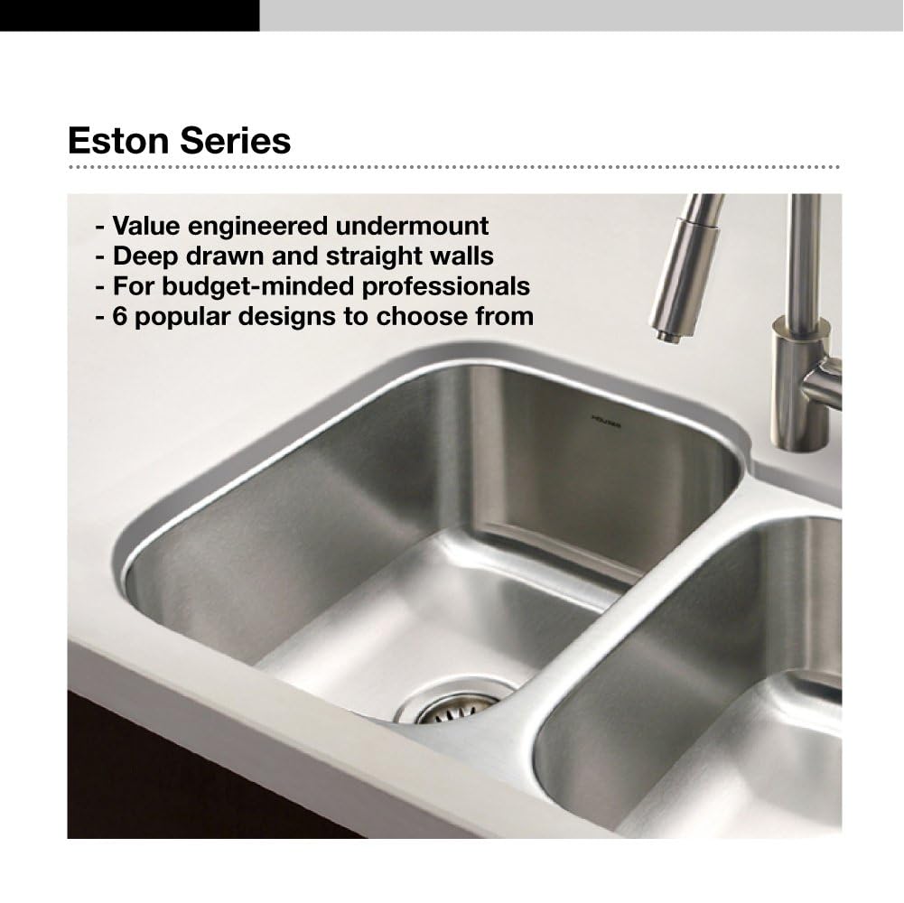 Houzer STD-2100-1 Eston Series Fregadero de cocina de acero inoxidable 50/50 de doble cuenco, calibre 18