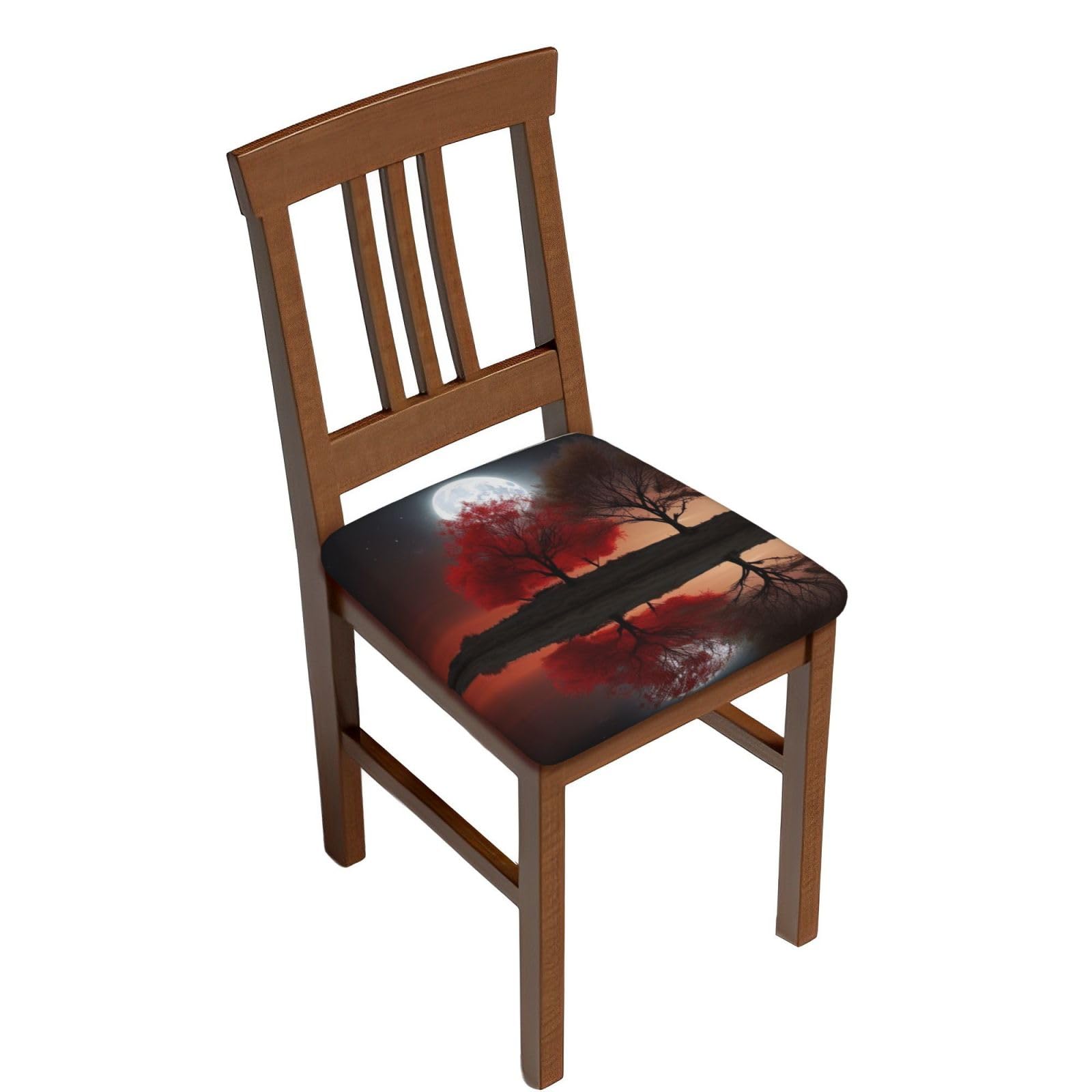 Housses de tabouret de bar carrées x6 en velours rouge motif lac et lune pour embellir la cuisine