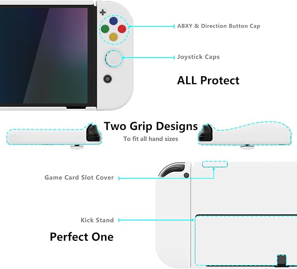 PlayVital Cover Custodia per Nintendo Switch OLED, Grip Ergonomico Intercambiabile per Joycon, Copertura Protettiva Rigida Accessori per Switch OLED&Copri Analogici/Tasti-Bianco - 3