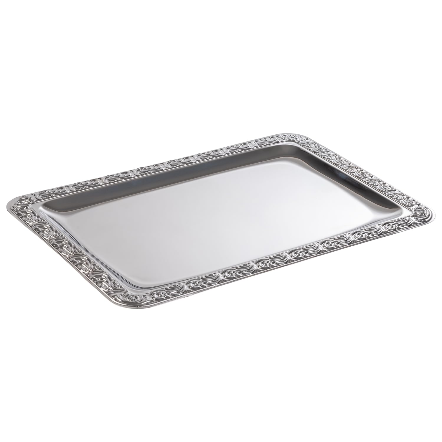 APS Bellissimo essen, vassoio in acciaio inox con bordo decorativo, 35 x 24 cm, rettangolare