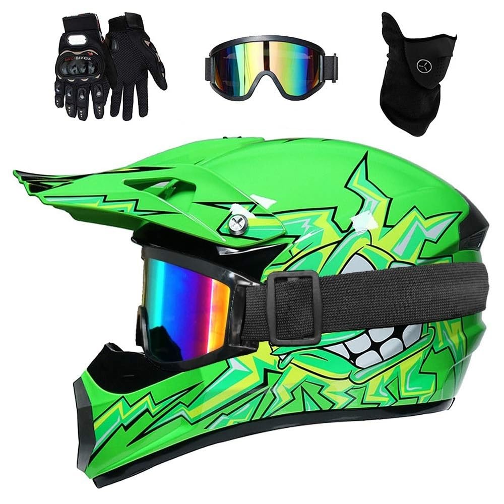 Juventud Niños Integrales MTB Casco de Motocross, con Gafas Guantes Mascarilla, Deporte Dual Moda Todoterreno ATV Moto Cascos, Unisexo Cuesta Abajo Enduro BMX Dirt Bike Casco