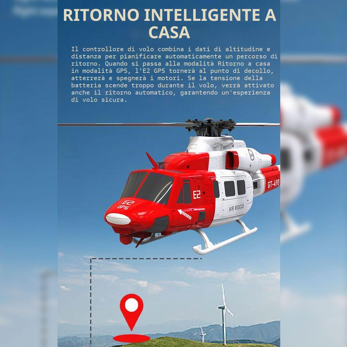 GOOSKY E2 UH-1Y RC elicottero per adulti, 1/35 2.4G 6CH Dual Brushless Direct Drive RC elicottero con posizionamento Lidar (versione RF/modalità commutabile)