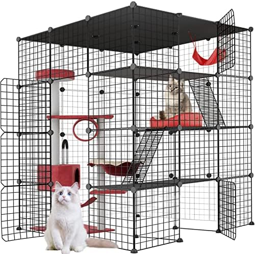 Large Cat Cage Enclosures Indoor Cat Playpen Detachable Metal Wire Indoor DIY Kennels Crate Large Exercise Place Ideal, for 1-4 Cats, Rabbit and Small Animal.…