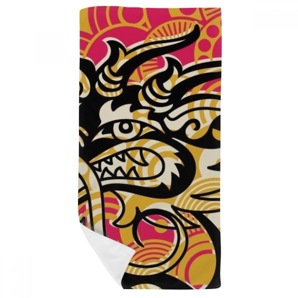 Serviette de bain dragon chinois noir gant de toilette multicolore asie