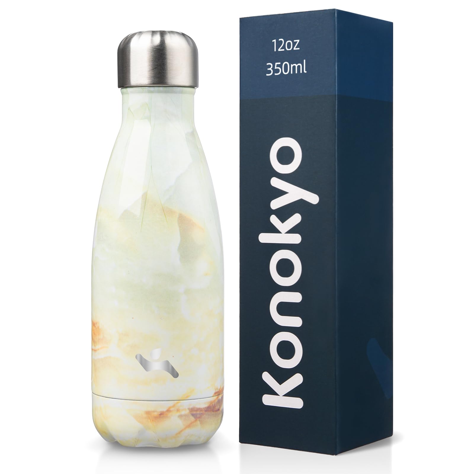 Konokyo 12 oz Insulated Stainless Steel Water Bottle, Marble Jade