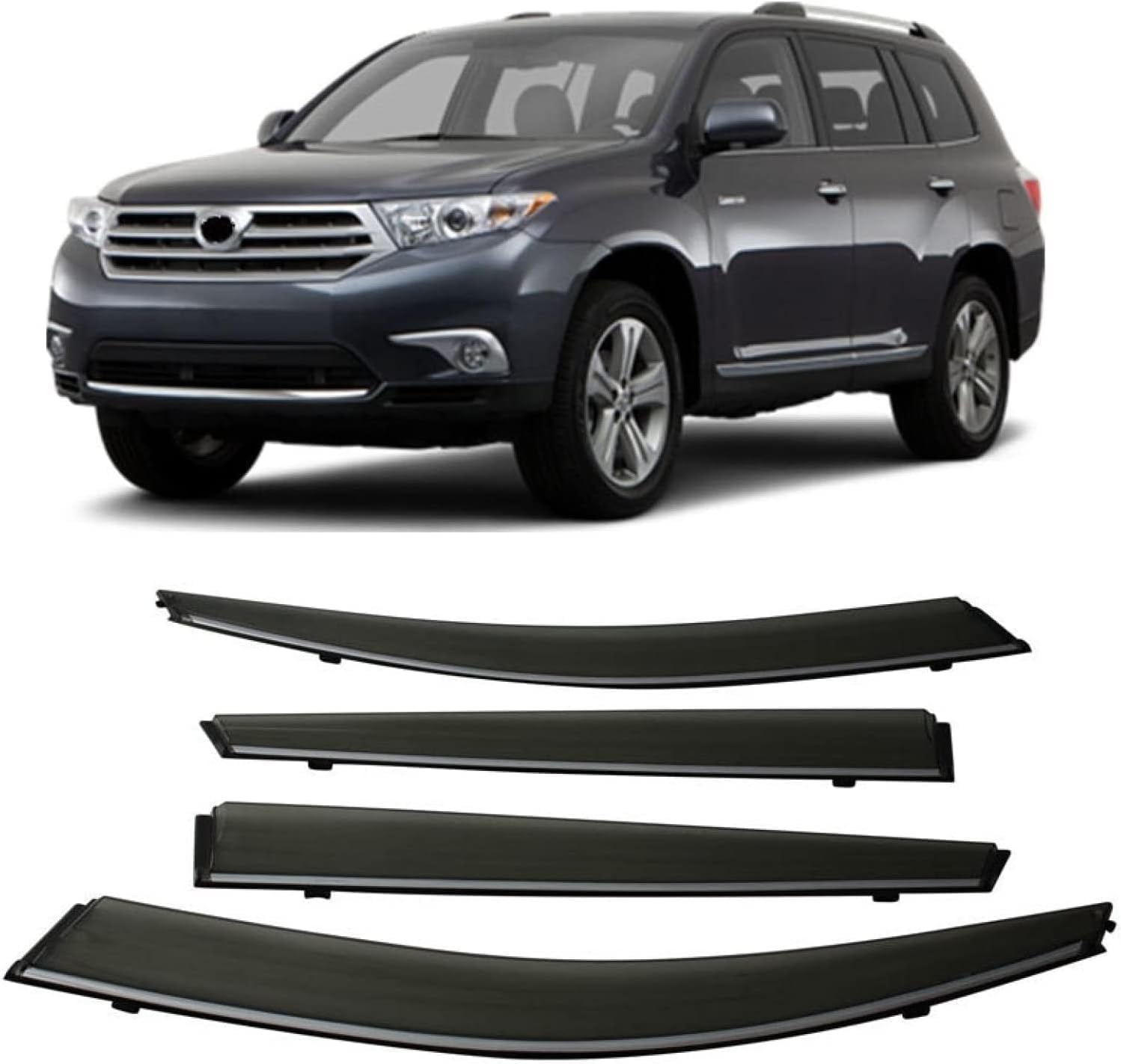 PANXUC Car Wind Deflectors for Highlander 2009 2010 2011 2012 2013 2014, Side Window Wind Rain Deflector Window Visor Sun Rain Guard Smoke Guards