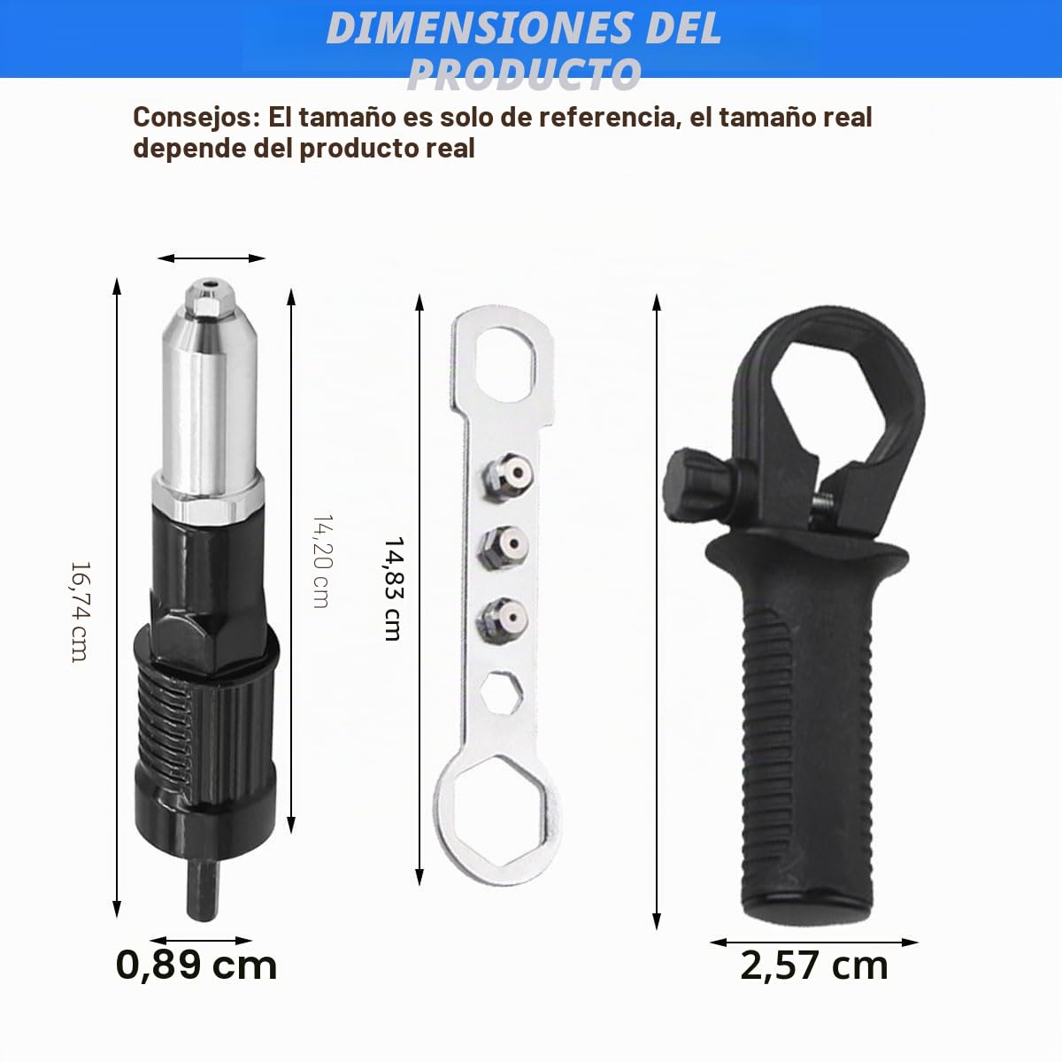 Kit de Adaptador de Pistola de Remache, Accesorios de fijación de Remaches de Taladro eléctrico con 4 Cabezales de Remaches de 2,4 mm/3,2 mm/4,0 mm/4,8 mm, Herramienta de Tuerca Remachadora