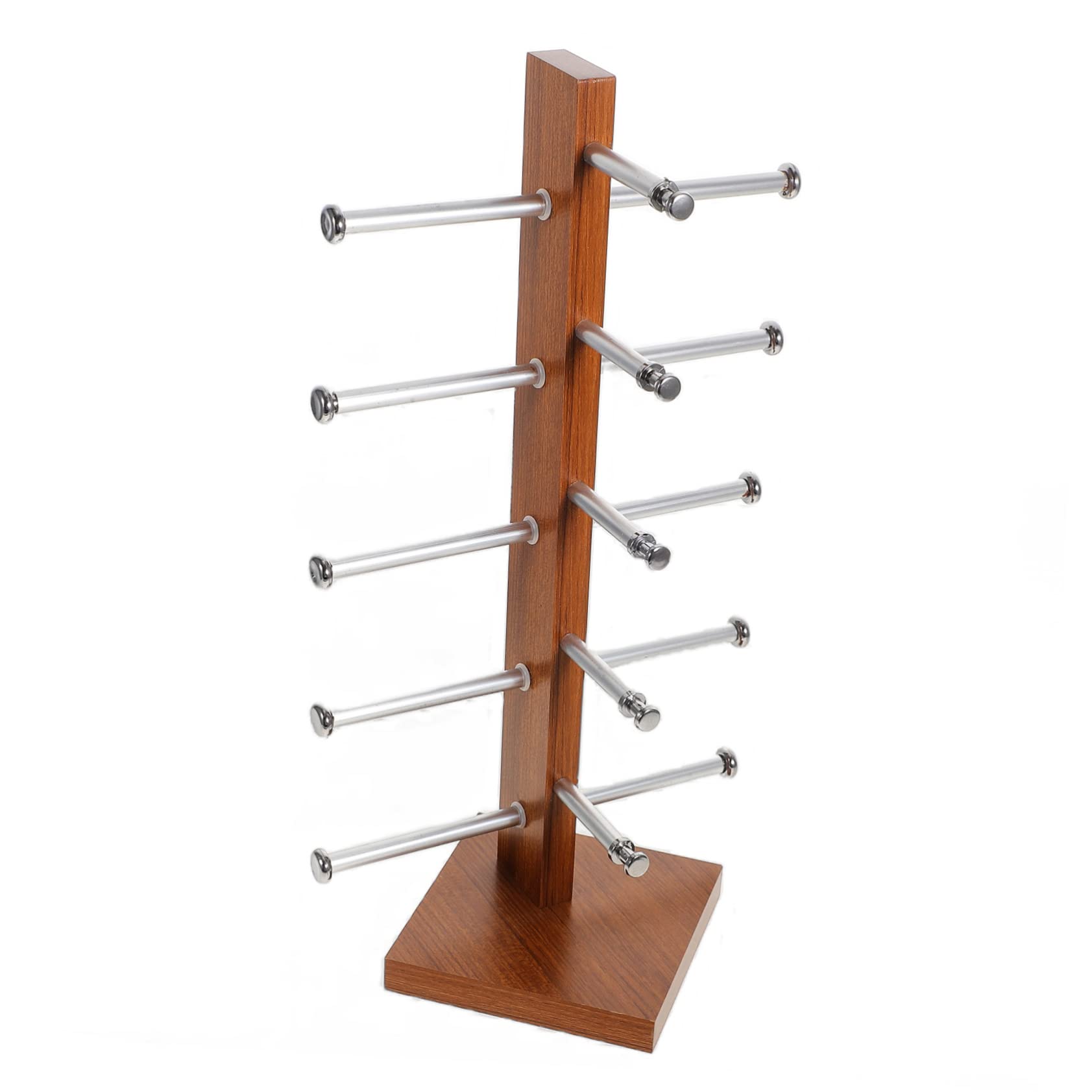 Espositore per Occhiali Vintage in Legno e Lega di Alluminio 5 Posti | Piano D'appoggio, Struttura Stabile, Uso Multiplo, Ingombro Ridotto, Adatto per Negozio e Banco