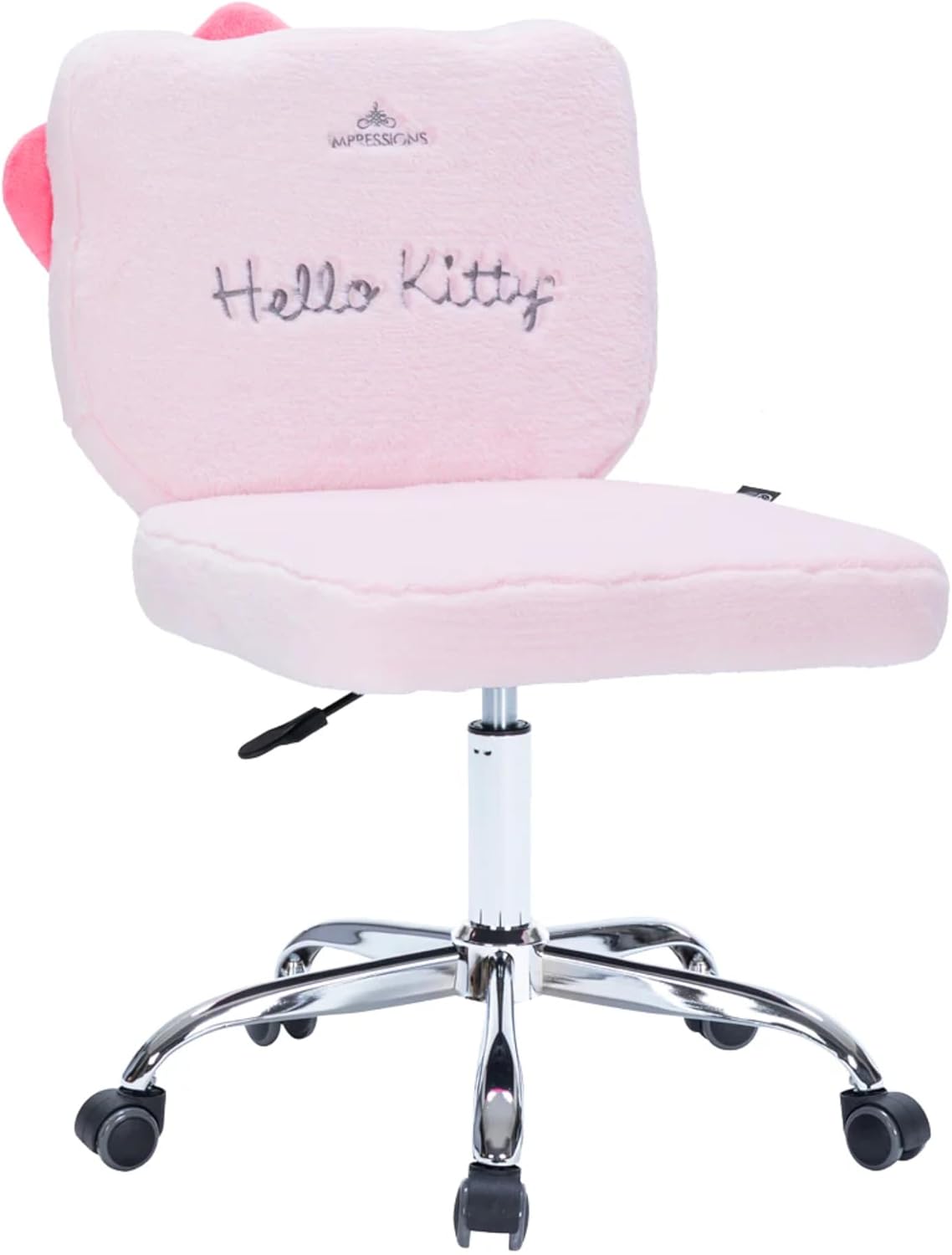 Impressions Vanity Hello Kitty Teddy Swivel Vanity Chair for Makeup Desk, Armless Rolling Chair with Wheels, Adjustable Height, 360 Degree Swing, Comfy Foam Padded Seat and Backrest (Teddy Pink)