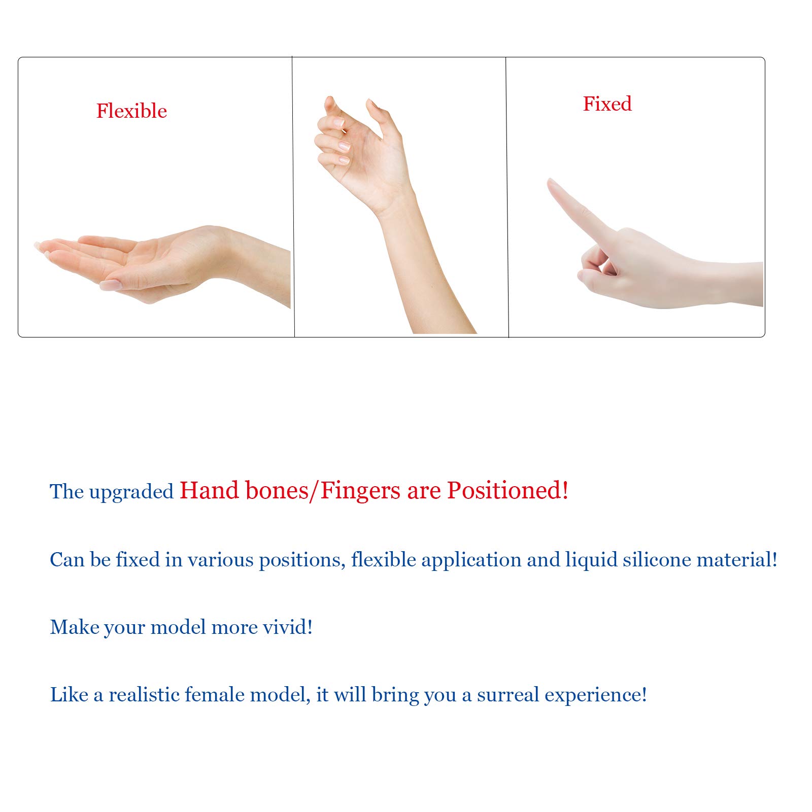 Silicone Lifelike Mano Morbida Mani finte Mani Guanti Femminili in Silicone realistici Orologi Manichino con Display ad Anello Modello Mani finte,A Left Hand