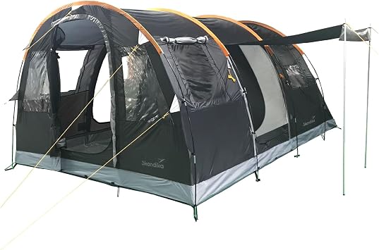 Skandika Gotland 4 Sleeper Protect Tunnel Tent | Camping tent for 4 people, sewn-in tent floor, with dark sleeping compartment coated in black, water column 5000 mm